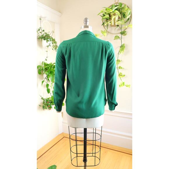 Vintage 1970s Blouse 70s Deadstock FRENCH CONNECTION Green Button Up Long Sleeve - Picture 6 of 9